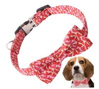 Dog Collar with Bow, Valentines Day 14.2-21.7'' Adjustable D Ring Soft Cloth Heart Cute Removable Bowtie Pet Gifts L