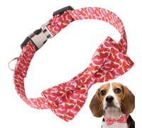 Dog Collar with Bow, Valentines Day Dog Collar 14.2-21.7'' Adjustable Dog Collar with D Ring Soft Cloth Heart Dog Collar Cute Dog Collar with Removable Bowtie Pet Gifts L