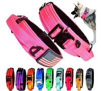 Dog Collar with Control Handle Quick Release Metal Buckle Heavy Duty Military Style 2" Width Nylon with USA Flag for Handling and Training Large Canine Male Or Female K9