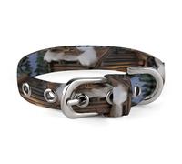 Dog Collar,Wooden Rustic Log Cottage Scenery Printed Pet Collar, Adjustable Pet Collars Suitable for Small and Medium Dogs,Cats