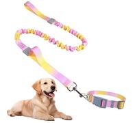 Dog Collars and Bungees Leash Set,Adjustable Collars,Bungee Dogs Leads, Elastic Shock Absorbing No Pull Dog Leash,with Heavy Duty Metal Buckle,for Small, Medium and Large Dogs