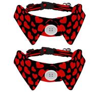 Dog Collars Bow Tie Removable Bell, 2 Pack Red Love Hearts Cats Collar with Shirt Collar, Adjustable Pet Collars for Small Dogs Cats Kitten