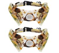 Dog Collars Bow Tie Removable Bell, 2 Pcs Dachshund Daisy Butterflies Cats Collar with Shirt Collar, Adjustable Pet Collars for Small Dogs Cats