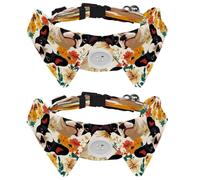 Dog Collars Bow Tie with Bell, 2 Pcs Boston Terrier Dog Florals Pet Collar with Shirt Collar, Adjustable Pet Collars for Small Dogs Cats Kitten