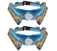 Dog Collars Bow Tie with Bell, 2 Pcs Butterflies Flower Field Pet Collar with Shirt Collar, Adjustable Pet Collars for Small Dogs Cats Kitten