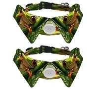Dog Collars Bow Tie with Bell, 2 Pcs Cute Frog Bamboo Pet Collar with Shirt Collar, Adjustable Pet Collars for Small Dogs Cats Kitten