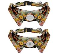 Dog Collars Bow Tie with Bell, 2 Pcs Dachshund Daisy Butterfly Pet Collar with Shirt Collar, Adjustable Pet Collars for Small Dogs Cats Kitten