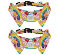 Dog Collars Bow Tie with Bell, 2 Pcs Daisy Flower Rainbow Pet Collar with Shirt Collar, Adjustable Pet Collars for Small Dogs Cats Kitten