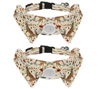 Dog Collars Bow Tie with Bell, 2 Pcs Deer Flower Floral Pet Collar with Shirt Collar, Adjustable Pet Collars for Small Dogs Cats Kitten