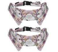 Dog Collars Bow Tie with Bell, 2 Pcs Easter Bunny Flower Pet Collar with Shirt Collar, Adjustable Pet Collars for Small Dogs Cats Kitten
