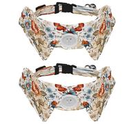 Dog Collars Bow Tie with Bell, 2 Pcs Flower Butterflies Vintage Pet Collar with Shirt Collar, Adjustable Pet Collars for Small Dogs Cats Kitten