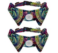Dog Collars Bow Tie with Bell, 2 Pcs Neon Chameleon Floral Pet Collar with Shirt Collar, Adjustable Pet Collars for Small Dogs Cats Kitten