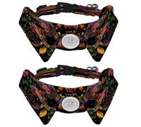 Dog Collars Bow Tie with Bell, 2 Pcs Neon Chameleon Pet Collar with Shirt Collar, Adjustable Pet Collars for Small Dogs Cats Kitten