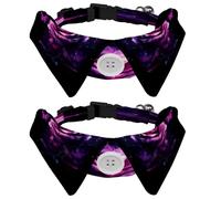 Dog Collars Bow Tie with Bell, 2 Pcs Purple Rose Butterfly Pet Collar with Shirt Collar, Adjustable Pet Collars for Small Dogs Cats Kitten