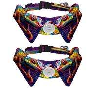 Dog Collars Bow Tie with Bell, 2 Pcs Rainbow Chameleon Pet Collar with Shirt Collar, Adjustable Pet Collars for Small Dogs Cats Kitten