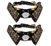Dog Collars Bow Tie with Bell, 2 Pcs Skeletons Lover Floral Pet Collar with Shirt Collar, Adjustable Pet Collars for Small Dogs Cats Kitten