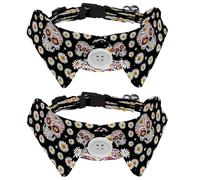 Dog Collars Bow Tie with Bell, 2 Pcs Sugar Skull Daisy Flower Pet Collar with Shirt Collar, Adjustable Pet Collars for Small Dogs Cats Kitten