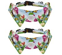 Dog Collars Breakaway with Bow Tie Bell, 2 Pack Easter Gnomes Egg Butterfly Cats Collar with Shirt Collar, Adjustable Pet Collars for Small Dogs Cats Kittens