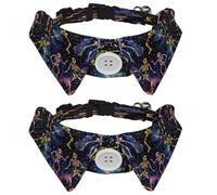 Dog Collars Breakaway with Bow Tie Bell, 2 Pack Galaxy Skeletons Dance Cats Collar with Shirt Collar, Adjustable Pet Collars for Small Dogs Cats Kittens