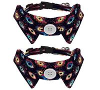 Dog Collars Breakaway with Bow Tie Bell, 2 Pack Magic Evil Eyes Cats Collar with Shirt Collar, Adjustable Pet Collars for Small Dogs Cats Kittens