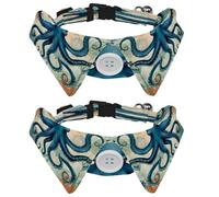 Dog Collars Breakaway with Bow Tie Bell, 2 Pack Octopus Vintage Cats Collar with Shirt Collar, Adjustable Pet Collars for Small Dogs Cats Kittens
