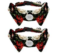 Dog Collars Breakaway with Bow Tie Bell, 2 Pack Tropical Flower Bird Cats Collar with Shirt Collar, Adjustable Pet Collars for Small Dogs Cats Kittens