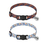 Dog Collars for Dogs Adjustable Dog Collar for Girls and Boys 2 Pcs Dark Blue Background Orange Leaf Blue White Watercolor Floral