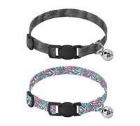 Dog Collars for Small Dogs Adjustable Female Dog Collars 2 Pcs Vintage Golden Leaf Light Gray Background Tropical Peach Green Leaves