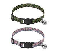 Dog Collars for Small Dogs Quick Release Buckle Collars for Girl and Boy Dogs 2 Pcs Chain & Tropical Leaf Colorful Cube