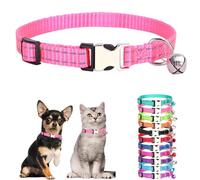 Dog Collars for Small Puppy Reflective Nylon Metal Buckle Cat Collars with Bell for Small Pet Female Girl Kitten Small Animals Hot Pink XS