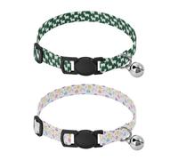Dog Collars Small Size Quick Release Buckle Girl & Boy Dog Collars Set of 2 White Goat Green Owl Rainbow