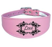 Dog collars Whippet Collar Greyhound Collar Italian Greyhound Collar Padded Backing Love Engraved D18 (14-17 Inch (35cm-43cm), Pink)