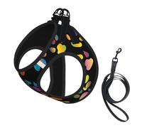 Dog Colorful Dog Paw Printed Harness And Leash Set,Adjustable,Breathable Soft,Step-In Mesh Pet Vest Harness With Reflective Strip