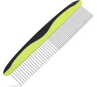Dog Comb and Cat Comb - Stainless Steel Teeth and Non-Slip Handle - Removes Tangled Fur - Pet Grooming for Large, Medium, and Small Dogs and Cats