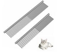 Dog Comb and Cat Combs Stainless Steel Teeth, Grooming Tool for Long & Short Hair, Dematting Comb for Dogs, Removes Tangles & Knots (Small and Large Silver)