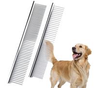 Dog Comb to Remove Tangles and Knots, Cat Comb with Stainless Steel Teeth and Non-Slip Handle, Dog combs for grooming matting for Long Haired Pets (Large & Small)
