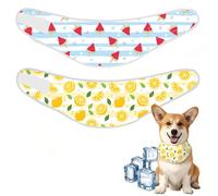 Dog Cooling Bandana 2 Pcs, Reusable Ice Dog Cooling Bandanas, Instant Chill Bandana for Hot Summer, Soft Breathable Cold Wrap for Small Medium Dogs Cats, Watermelon Lemon Pattern