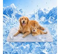 Dog Cooling Mat, Large Durable Foldable Washable Cooling Pet Mat for Medium Large Dogs Cats Multi-pet Family - Non-Toxic Gel-free Safe Cooling Pet Blanket Pad Mat for Home Park Beach(Grey, L(91×58cm))