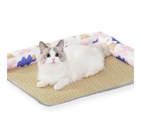 Dog Cooling Mat Rattan Large Dog Bed,Washable Cat Bed for Indoor Cats Dogs Ice Blanket,Pet Cool Crate Mattress with Oxford Cloth Thick Support Pillow (50 * 40CM M,B)
