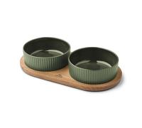 DOG Copenhagen Kronborg Food Bar - Ceramic Food and Water Bowl Set with Stand - Dishwasher Safe - Non Slip - Nordic Design Stoneware, M, Racing Green/Oak