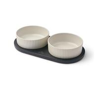 DOG Copenhagen Kronborg Food Bar - Ceramic Food and Water Bowl Set with Stand - Dishwasher Safe - Non Slip - Nordic Design Stoneware, S, Off White/Black