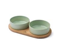 DOG Copenhagen Kronborg Food Bar - Ceramic Food and Water Bowl Set with Stand - Dishwasher Safe - Non Slip - Nordic Design Stoneware, L, Mint Green/Oak