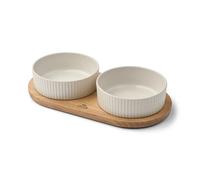 DOG Copenhagen Kronborg Food Bar - Ceramic Food and Water Bowl Set with Stand - Dishwasher Safe - Non Slip - Nordic Design Stoneware, L, Off White/Oak