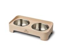 DOG Copenhagen Skagen Food Bar - Raised Dog Food and Water Bowl Set with Stand - Dishwasher Safe - Non Slip - Stainless Steel bowls and wood base, S, Oak