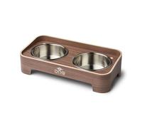 DOG Copenhagen Skagen Food Bar - Raised Dog Food and Water Bowl Set with Stand - Dishwasher Safe - Non Slip - Stainless Steel bowls and wood base, S, Walnut