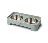 DOG Copenhagen Skagen Food Bar - Raised Dog Food and Water Bowl Set with Stand - Dishwasher Safe - Non Slip - Stainless Steel bowls and wood base, L, Fjord Green