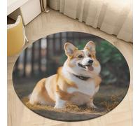 Dog Corgi Area Rug Washable Circle Carpet Non-Slip Round Floor Rug Small Low Pile Waterproof Print Door Mat Pad Decor for Bedroom Living Room Bathroom Kitchen 80 * 80cm