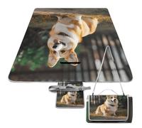 Dog Corgi Beach Blanket Thickened Foldable Camping Mats Soft Lightweight Beach Pad Square Picnic Blankets with Shoulder Strap for Park Grass Patio Hiking