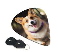 Dog Corgi Guitar Picks 6 Pcs, 0.46mm Thickness Celluloid Plectrum with Leather Picks Holder, Personalized Guitar Pick for Bass Electric Acoustic Guitars Lovers Gift