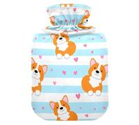 Dog Corgi Heart Blue Hot Water Bottle with Cover for Pain Relief Hand Feet Warmer for Adults, 2L
